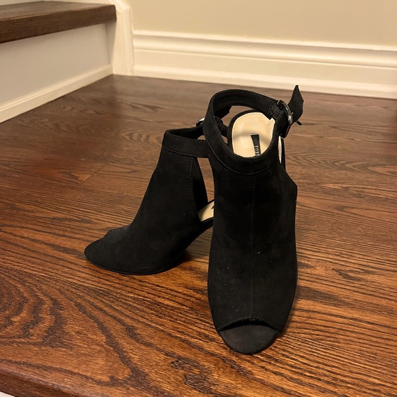 Velvet Black Peep Toe Heels - Picture 2 of 2